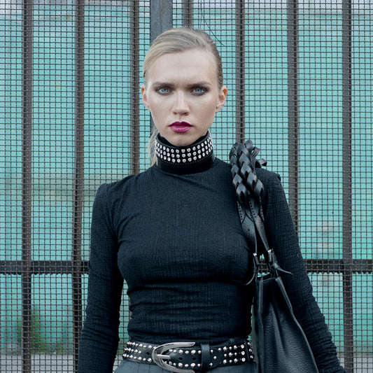 0770 Martine crystal leather choker collar