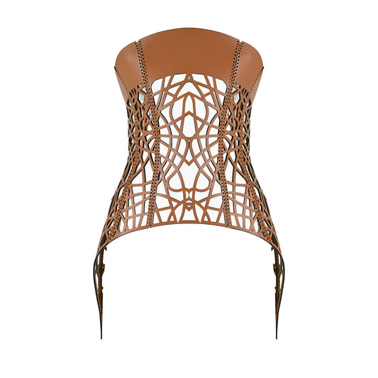 Vortex Leather Buckle Corset Cuoio