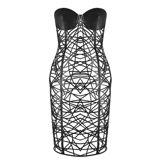 Geometrica Strapless Leather Dress